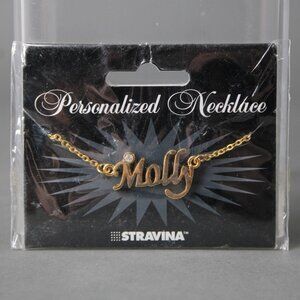 MOLLY Name Goldtone Rhinestone Accent 14.5" w 4.5 Multi Ring Ext Necklace